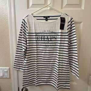 Chaps Women's Long Sleeve Top - Navy and White Stripes